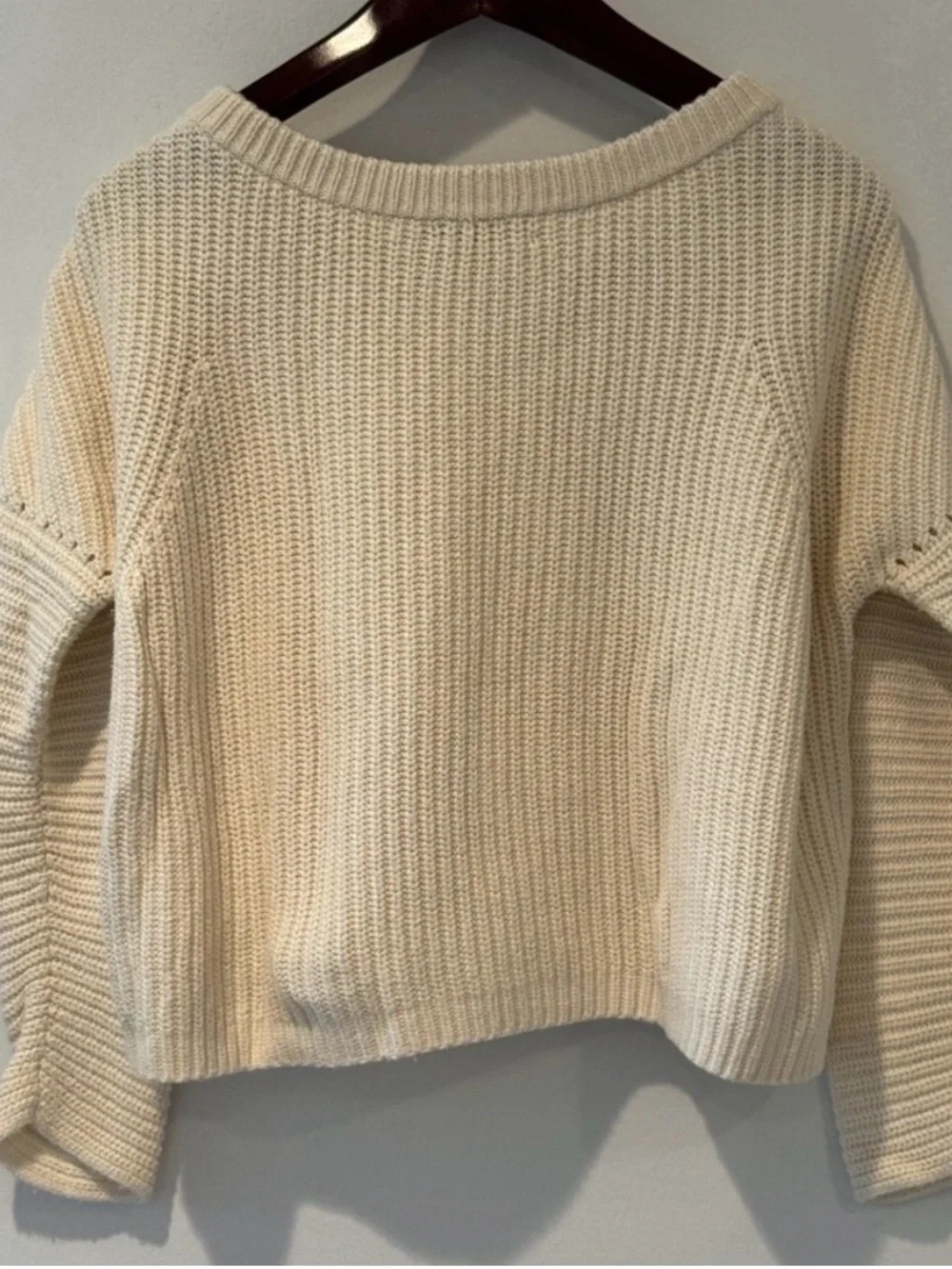 Polo Ralph Lauren Cropped Ribbed Sweater Cream Cotton Knit Women M